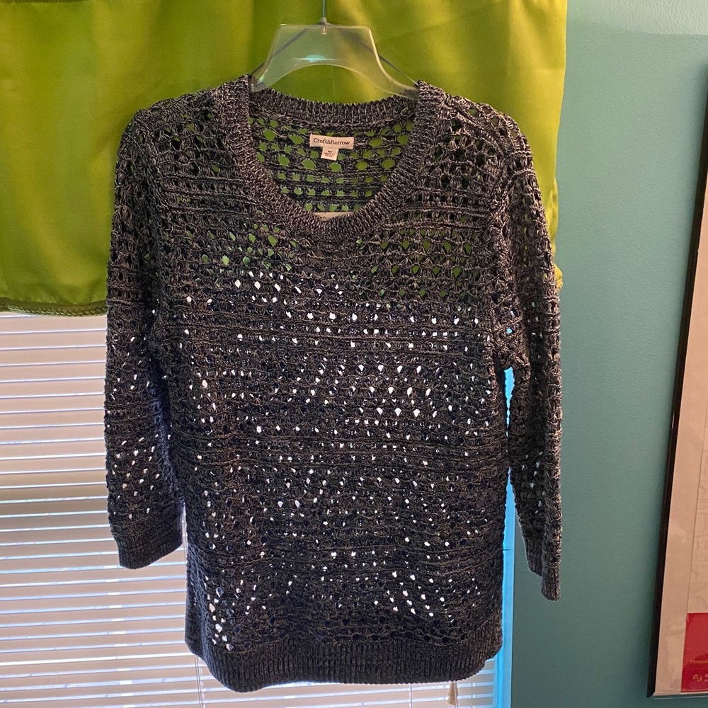 3/4 sleeve open stitch sweater